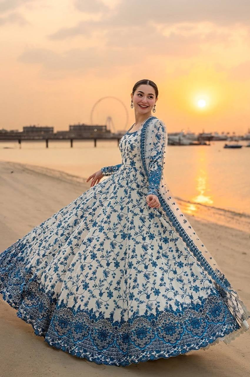 Hania Amir Inspired Faux Georgette Anarkali Suit