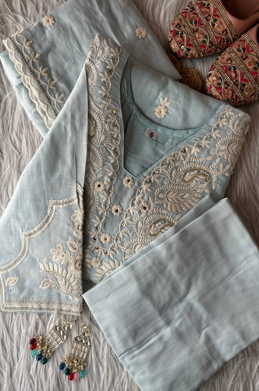 Smoky Sky Pure Mul Cotton Suit Set