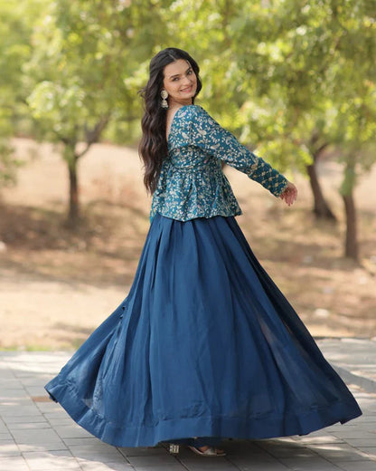 Rama Color Vichitra Shimmer Crop Top Lehenga Choli