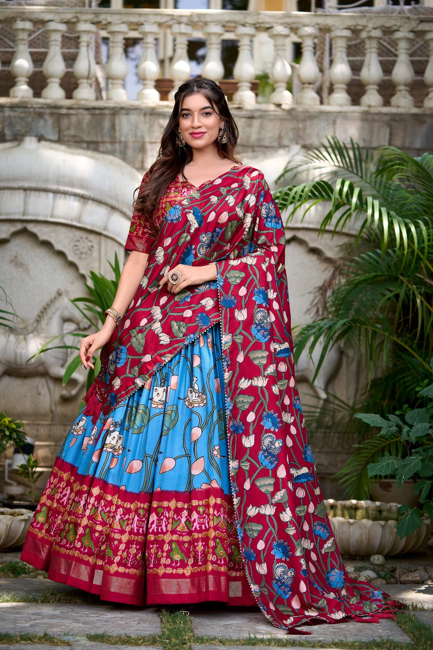 Tussar Silk Lehenga Choli with Pichwai and Patola Prints