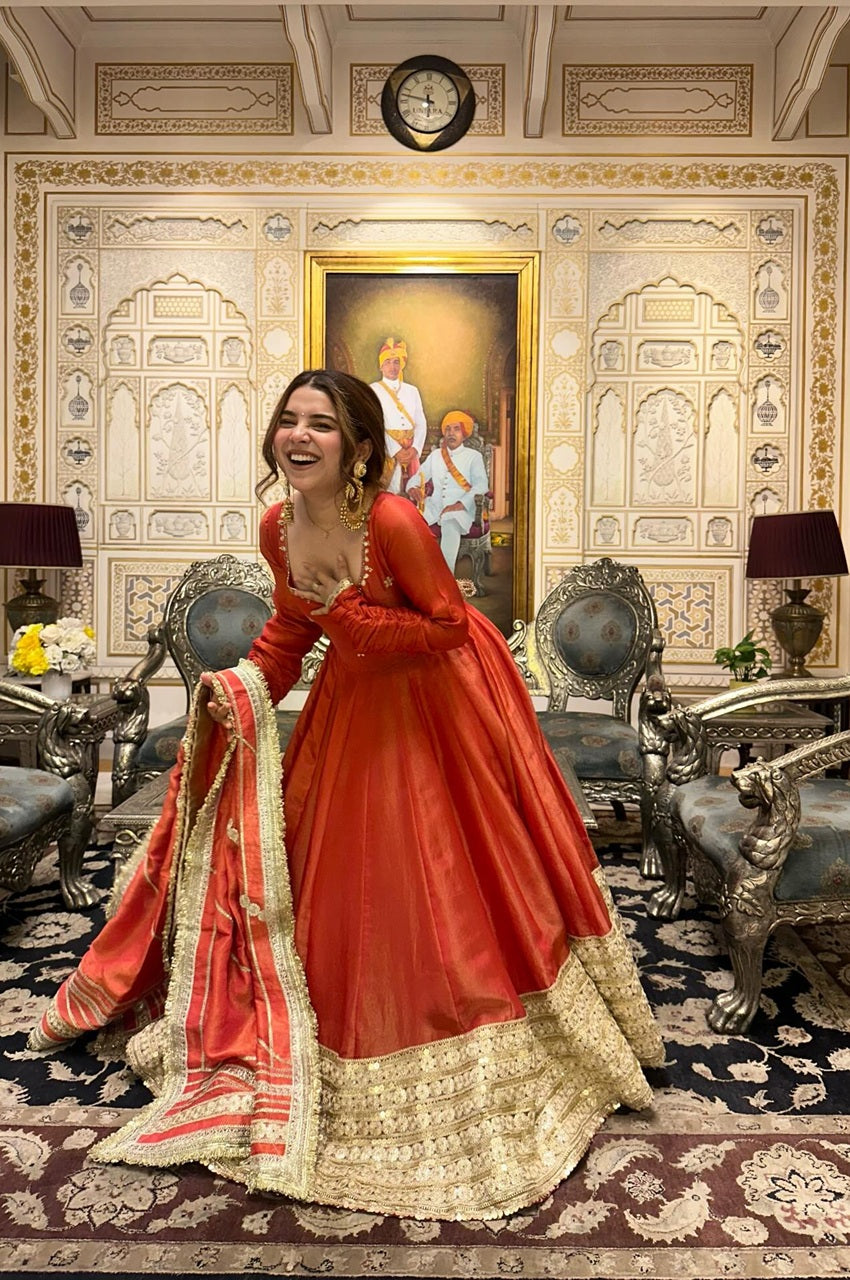 Rust Orange Gotta Work Anarkali Suit Set