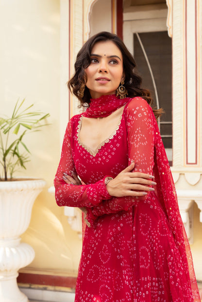 Elegant Georgette Bandhani Anarkali Suit with Dupatta for Special Occasions