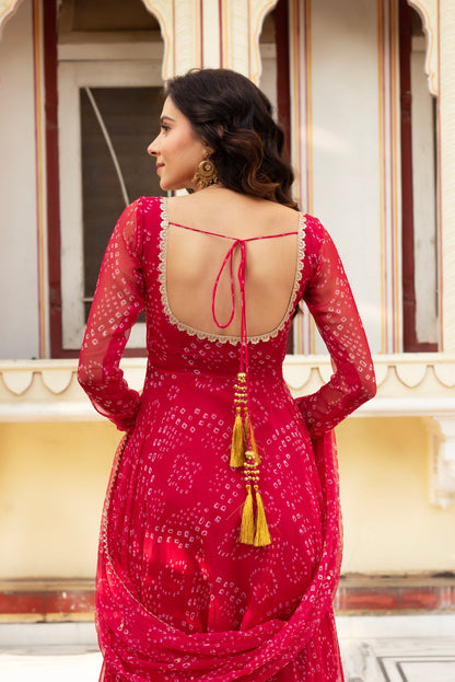 Elegant Georgette Bandhani Anarkali Suit with Dupatta for Special Occasions