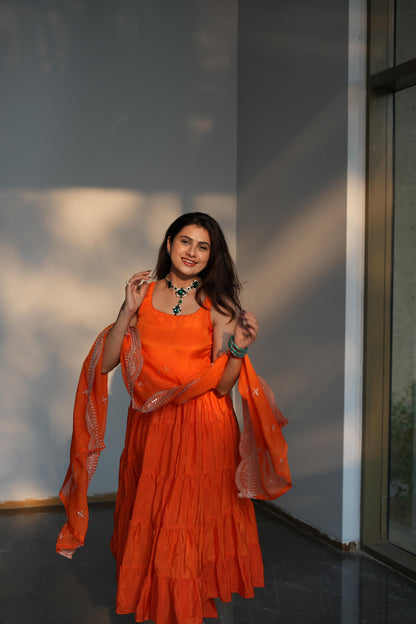 Diksha Pawar Orange Color Ruffle Flair Anarkali Gown
