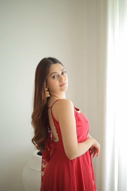 Vaishnavi Rao Manjula Maroon Anarkali Gown Suit Set