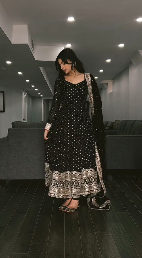 Outstanding Black Color Sequence Work Anarkali Gown