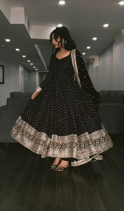 Outstanding Black Color Sequence Work Anarkali Gown