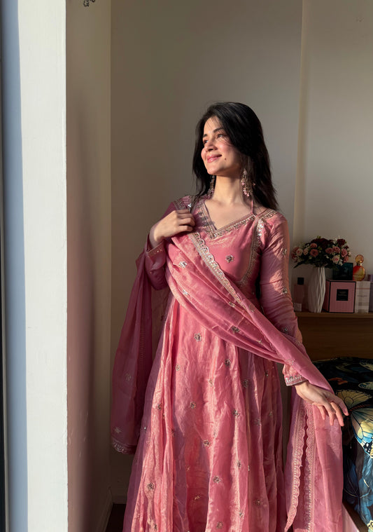 Gunjan Kunwar Pink Ethnic Anarkali Suit Set
