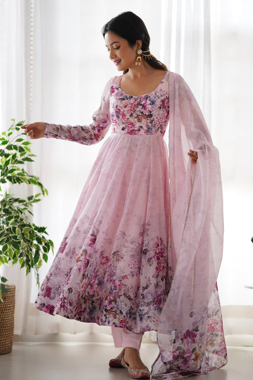 Trendy Pink Floral Anarkali Suit Set with Dupatta - Modern & Beautiful