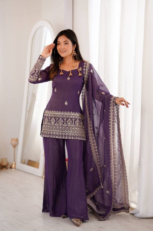 Dark Purple Crunchy Silk Kurta Set