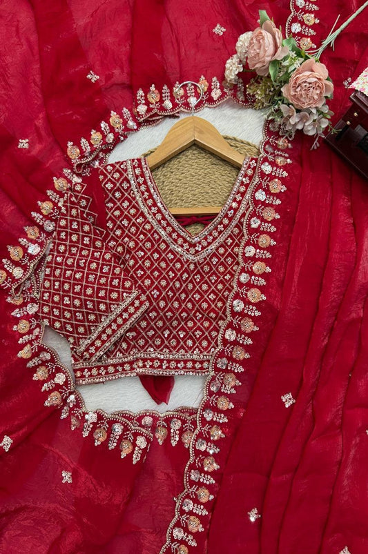 Red Fendy Silk Wedding Wear Saree