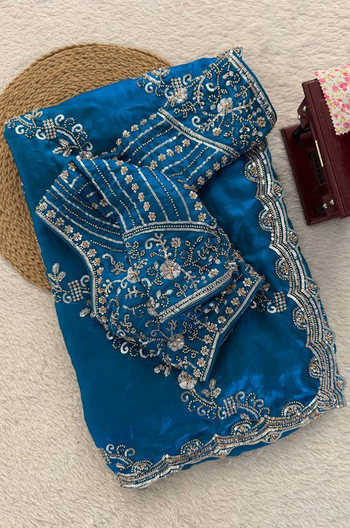 Premium Fendy Silk Saree with Heavy Beads and Sequence Embroidery