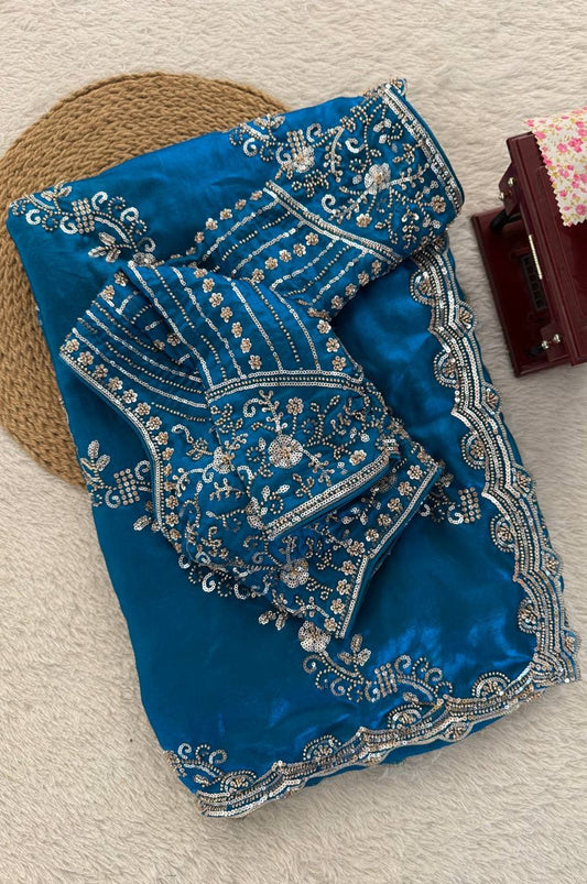 Premium Fendy Silk Saree with Heavy Beads and Sequence Embroidery