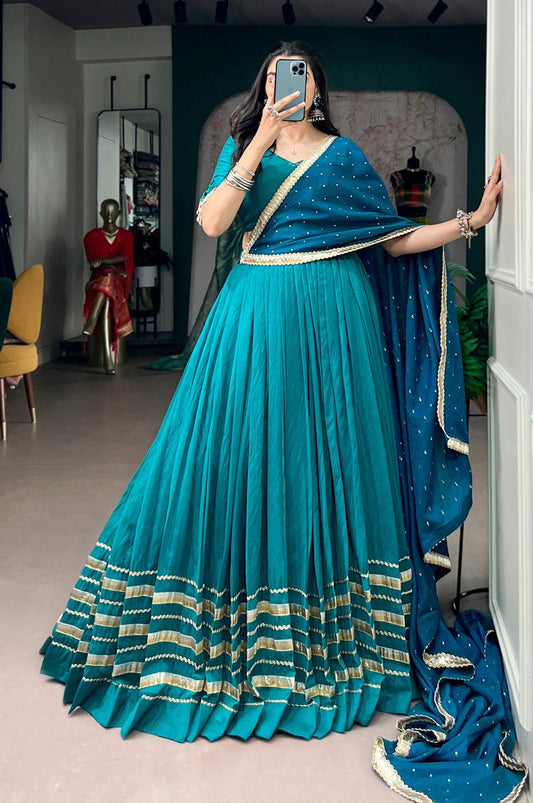 Turquoise Chanderi Lehenga Choli Set