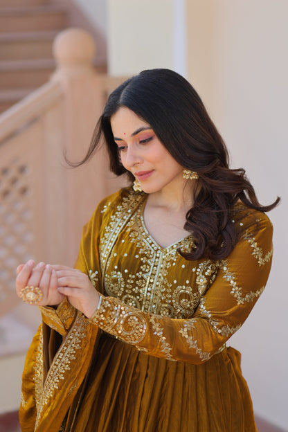 Mehndi Color Fendi Embroidered Gown