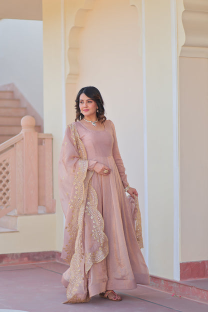 Varnika Fendy Chiffon gown with Sequins-Multi Embroidered Work Dupatta