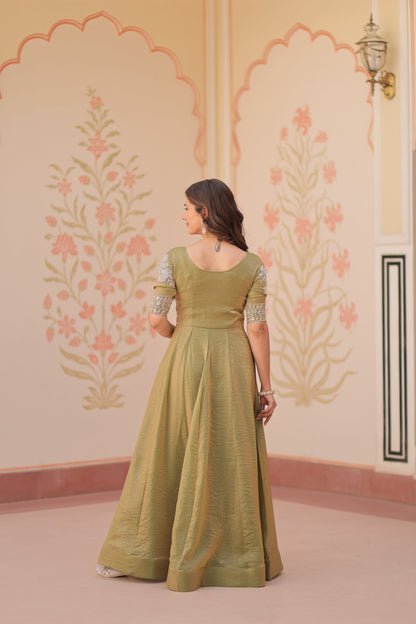 Mehndi Color Fendi Embroidered work Gown