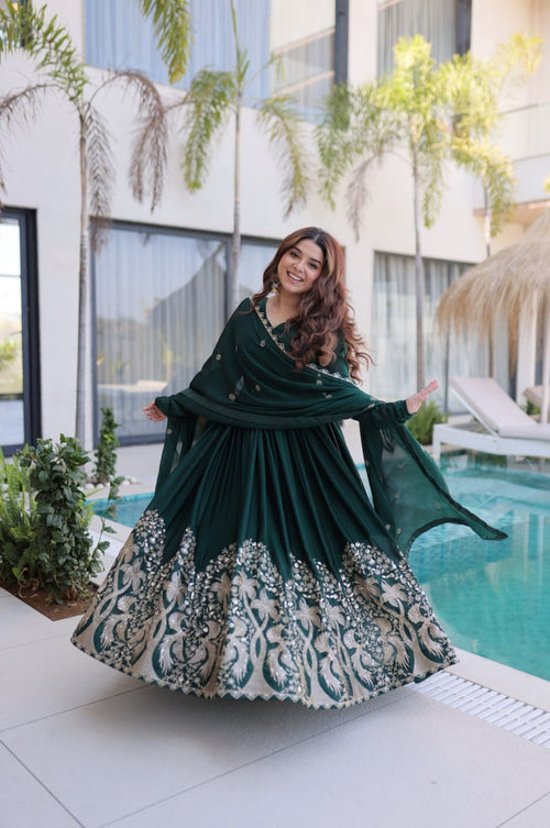Rich Green Rangoli Silk Gown Set