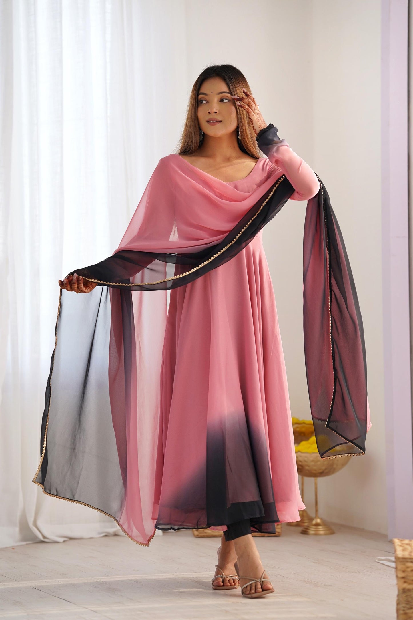 Elegant Pink Fox Georgette Anarkali Suit