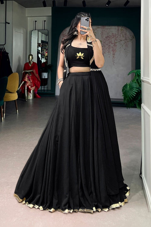 Black Micro Crepe Lehenga Choli Set