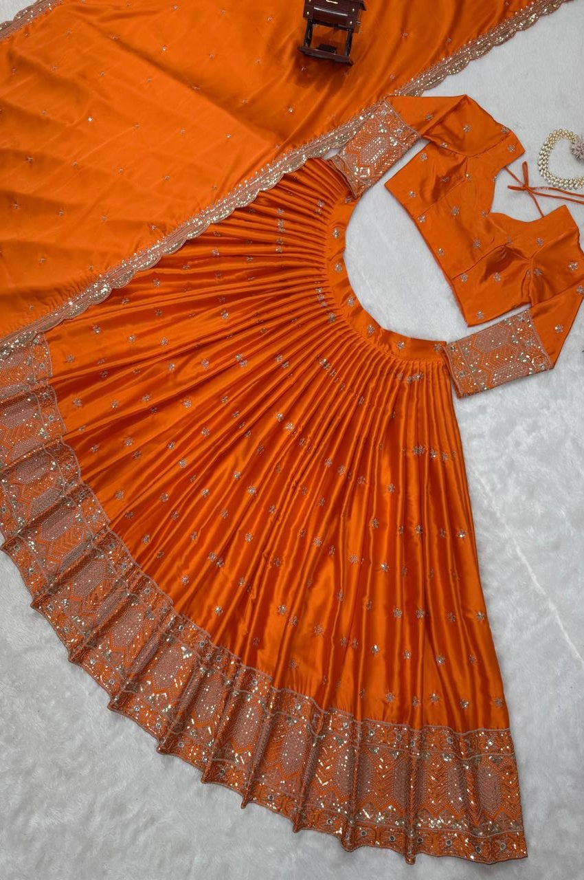 Rust Orange Satin Silk Lehenga Choli