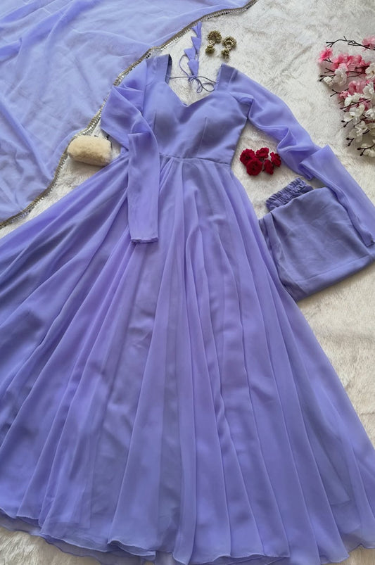 Misty Blue Georgette Anarkali Suit with 8 Meter Flair