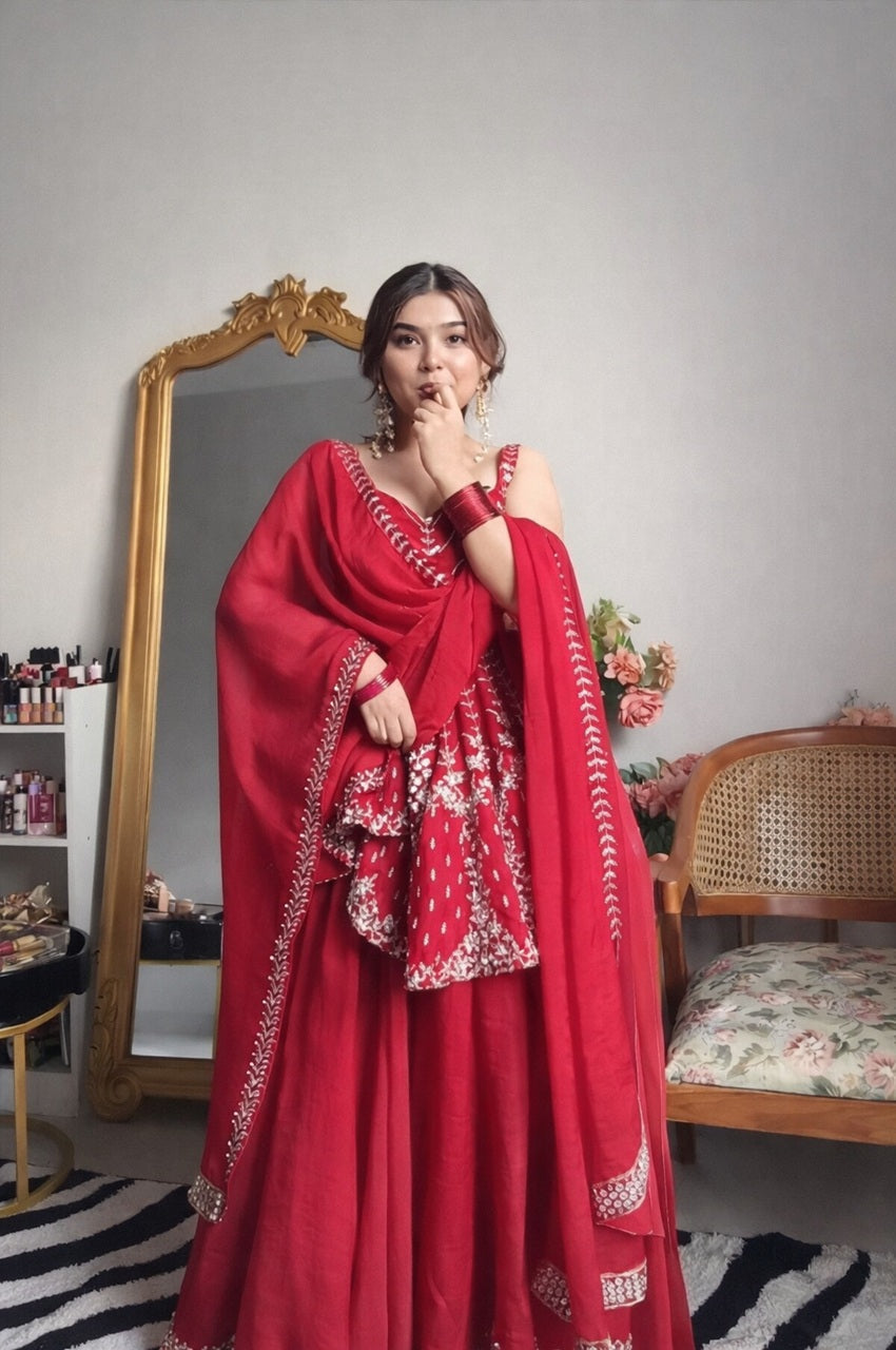 Gulal Georgette Sharara Set with Heavy Sequins & Zari Embroidery