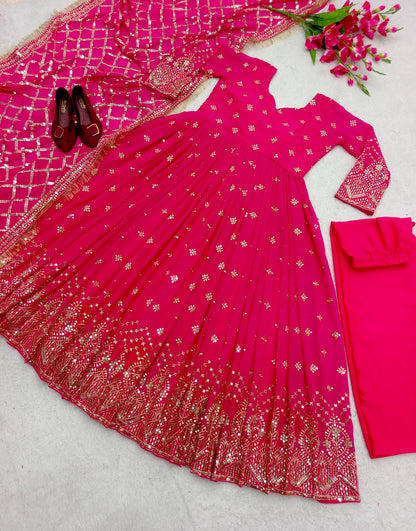 Gorgeous Pink Color Sequence Work Anarkali Suit