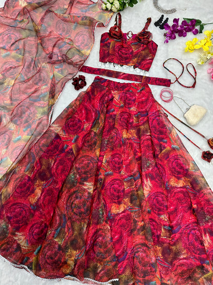 Unique Printed With Work Red Lehenga Choli