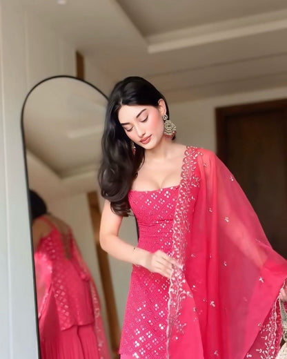 Designer Rani Pink Sharara Suit with Embroidered Kurta and Dupatta