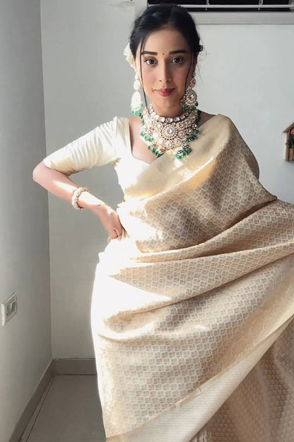 Demesne 1-Minute Ready To Wear Beige Kanjivaram Silk Saree