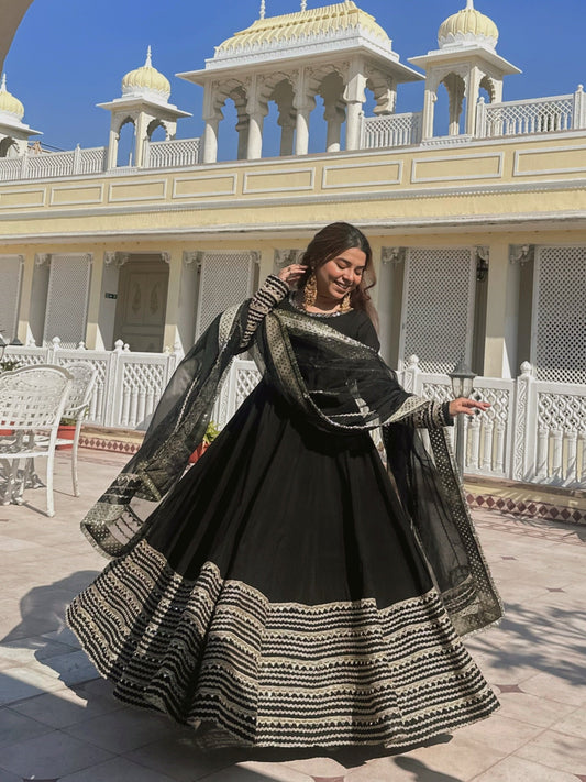 Noorjahan Black Color Embroidered Work Anarkali Suit Set