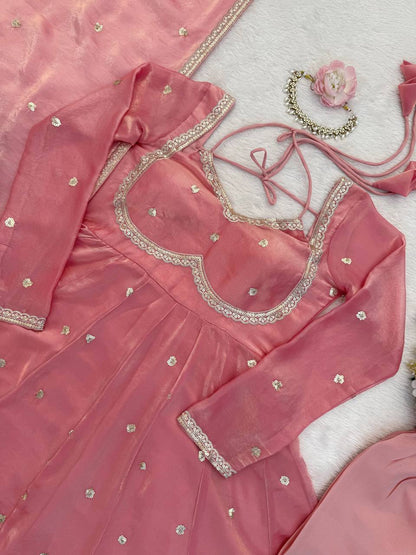 Glamorous Pink Ethnic Embroidered Anarkali Suit for Festive Wear