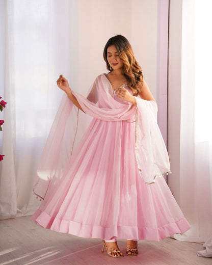 Baby Pink Color Georgette Three Piece Anarkali Suit