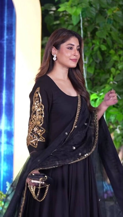 Prakriti Black Premium Festive Suit with Rich Golden Motifs and Organza Dupatta