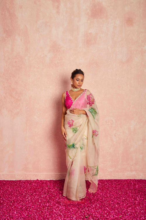 Kamal Beige Organza Silk Saree